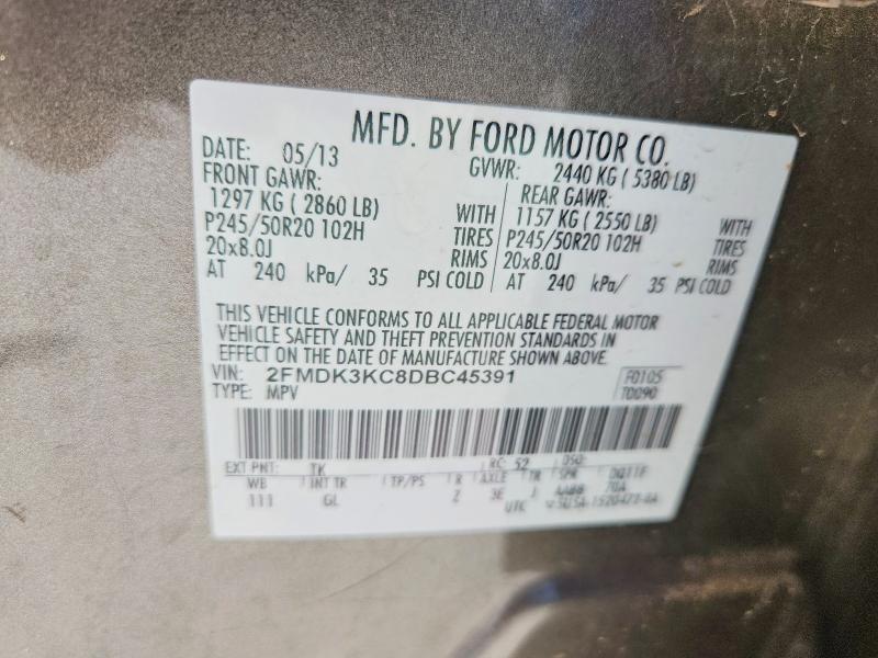 2013 Ford Edge მანქანა იყიდება აუქციონზე, vin: 2FMDK3KC8DBC45391, აუქციონის ნომერი: 65924506