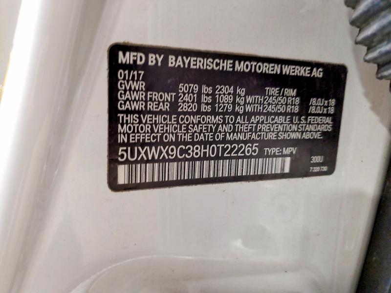 65706676 :رقم المزاد ، 5UXWX9C38H0T22265 vin ، 2017 Bmw X3 مزاد بيع