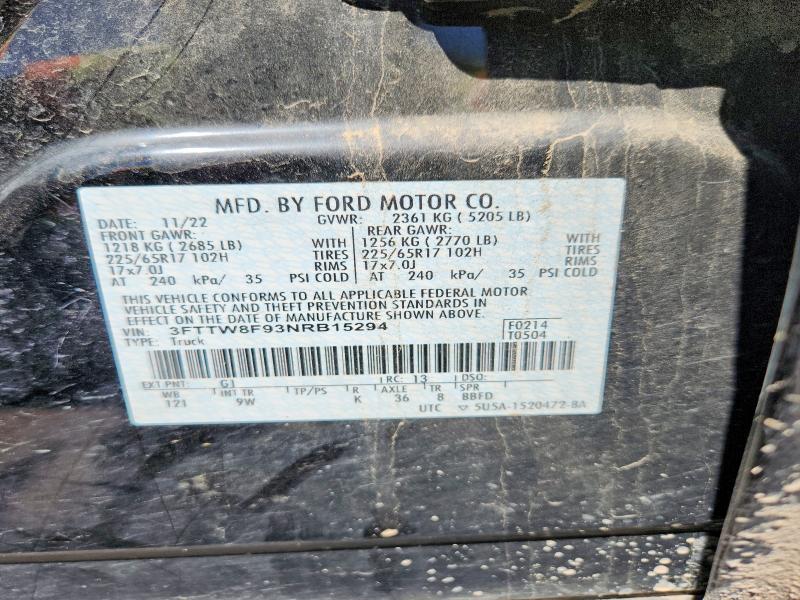66601256 :رقم المزاد ، 3FTTW8F93NRB15294 vin ، 2022 Ford Maverick مزاد بيع