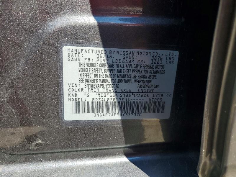 63654046 :رقم المزاد ، 3N1AB7AP9JY337070 vin ، 2018 Nissan Sentra مزاد بيع
