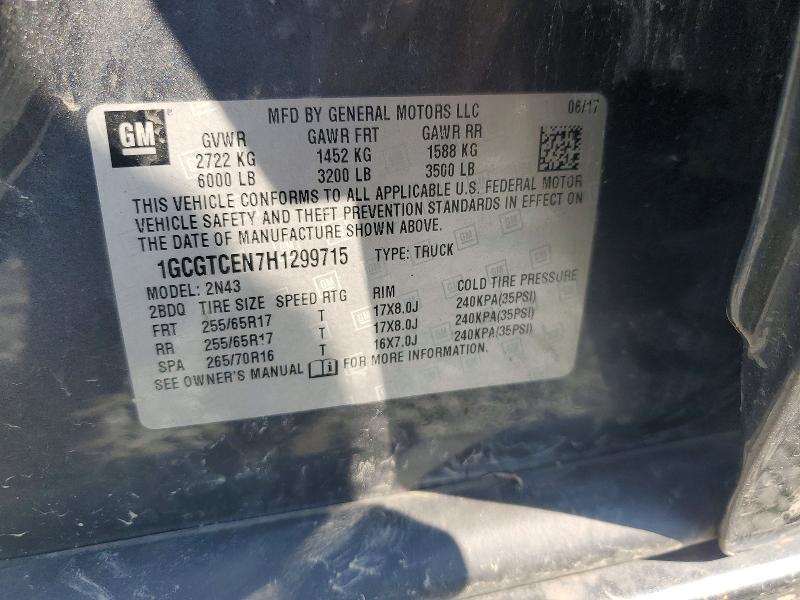 2017 Chevrolet Colorado მანქანა იყიდება აუქციონზე, vin: 1GCGTCEN7H1299715, აუქციონის ნომერი: 66751566