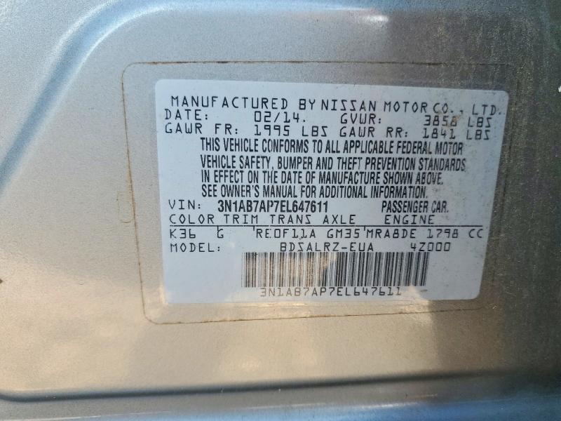 Aukcja sprzedaży 2014 Nissan Sentra, vin: 3N1AB7AP7EL647611, numer aukcji: 63513356