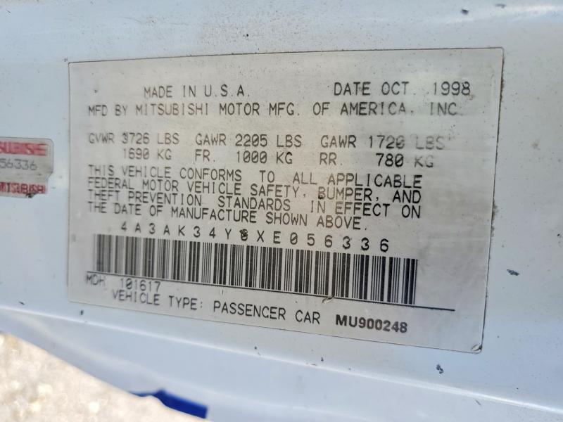 Auction sale of the 1999 Mitsubishi Eclipse, vin: 4A3AK34Y0XE056336, lot number: 65516406
