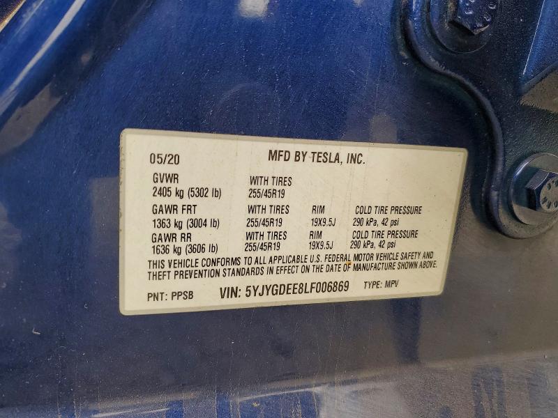 Aukcja sprzedaży 2020 Tesla Model Y, vin: 5YJYGDEE8LF006869, numer aukcji: 64565486