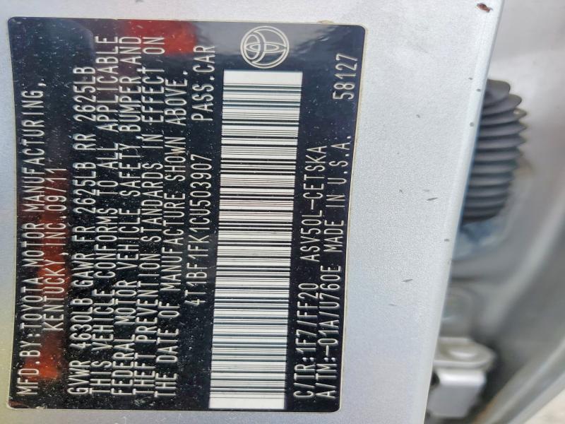 Aukcja sprzedaży 2012 Toyota Camry, vin: 4T1BF1FK1CU503907, numer aukcji: 62540926