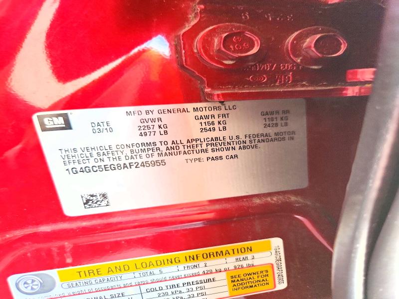 2010 Buick Lacrosse მანქანა იყიდება აუქციონზე, vin: 1G4GC5EG8AF245955, აუქციონის ნომერი: 67155836