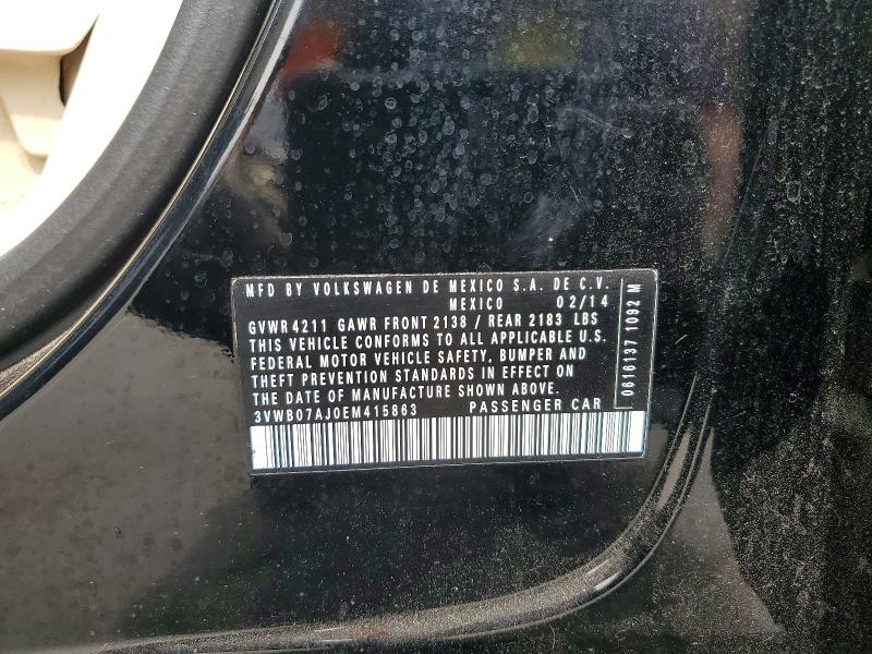 65386196 :رقم المزاد ، 3VWB07AJ0EM415863 vin ، 2014 Volkswagen Jetta مزاد بيع