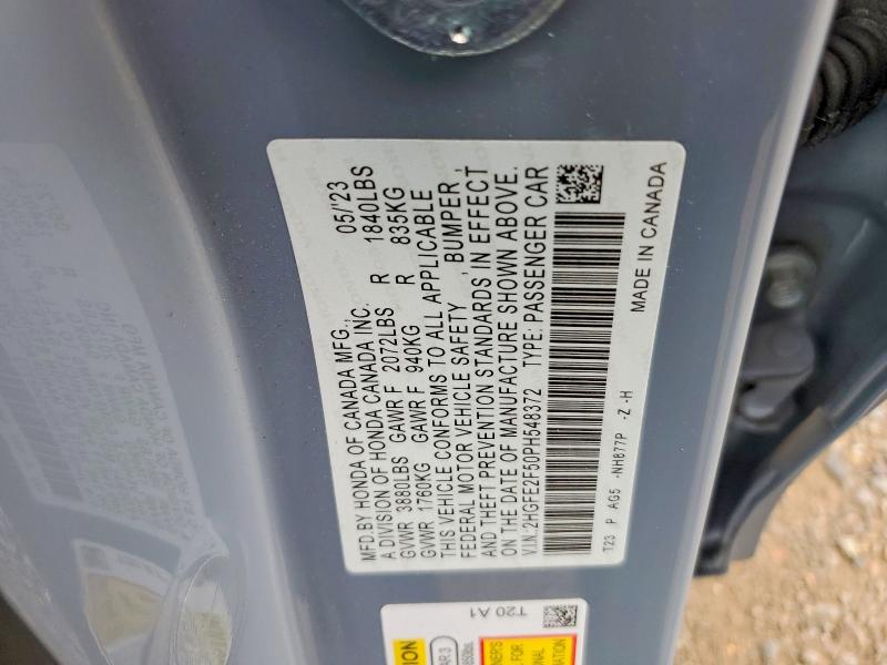 2023 Honda Civic მანქანა იყიდება აუქციონზე, vin: 2HGFE2F50PH548372, აუქციონის ნომერი: 63346266