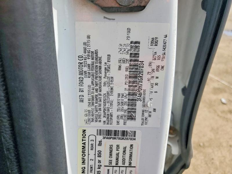 2016 Ford Fusion მანქანა იყიდება აუქციონზე, vin: 3FA6P0H7XGR207034, აუქციონის ნომერი: 66598636
