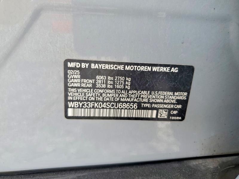64603756 :رقم المزاد ، WBY33FK04SCU68656 vin ، 2025 Bmw I5 مزاد بيع
