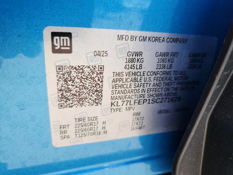 63827366 :رقم المزاد ، KL77LFEP1SC271629 vin ، 2025 Chevrolet Trax مزاد بيع