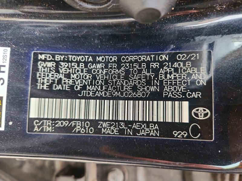 65031706 :رقم المزاد ، JTDEAMDE9MJ026807 vin ، 2021 Toyota Corolla مزاد بيع