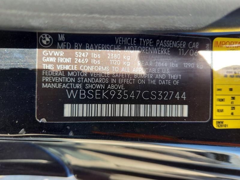 Продажа на аукционе авто 2007 Bmw M6, vin: WBSEK93547CS32744, номер лота: 66032456