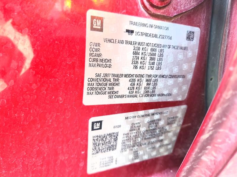 66464366 :رقم المزاد ، 1GTP8DED8LZ327708 vin ، 2020 Gmc Sierra مزاد بيع