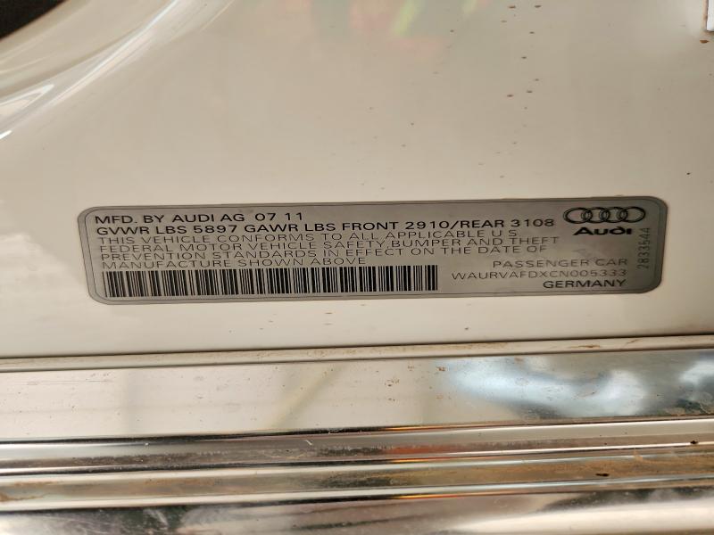 64815106 :رقم المزاد ، WAURVAFDXCN005333 vin ، 2012 Audi A8 مزاد بيع