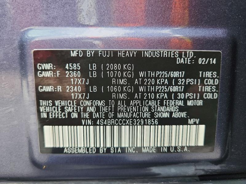 64509266 :رقم المزاد ، 4S4BRCCCXE3291856 vin ، 2014 Subaru Outback مزاد بيع