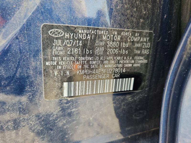 2015 Hyundai Elantra მანქანა იყიდება აუქციონზე, vin: KMHDH4AE5FU278014, აუქციონის ნომერი: 66363056