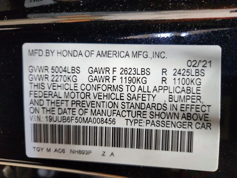 2021 Acura Tlx მანქანა იყიდება აუქციონზე, vin: 19UUB6F50MA008456, აუქციონის ნომერი: 66735226