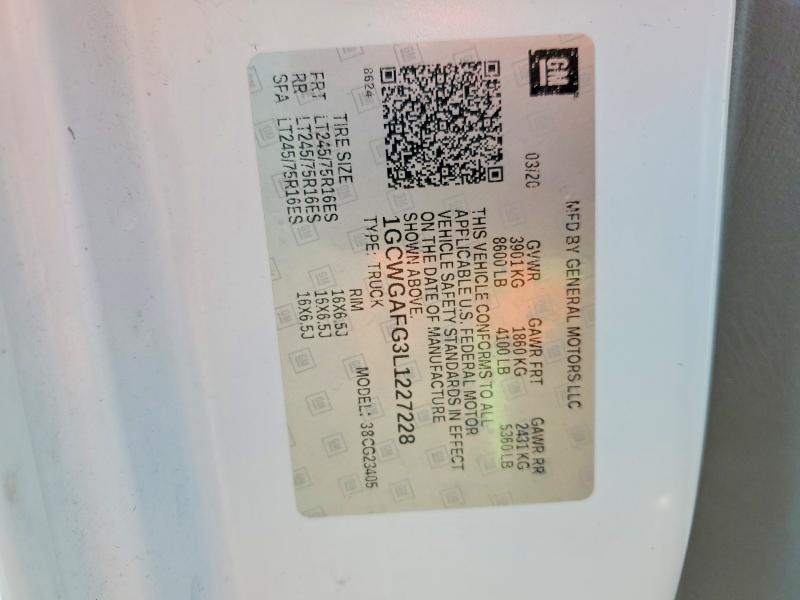 Продаж на аукціоні авто 2020 Chevrolet Express G2500, vin: 1GCWGAFG3L1227228, номер лоту: 64298196