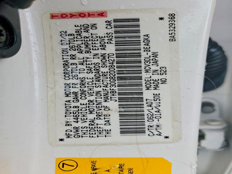 2002 Lexus Es მანქანა იყიდება აუქციონზე, vin: JTHBF30G820084270, აუქციონის ნომერი: 65718326
