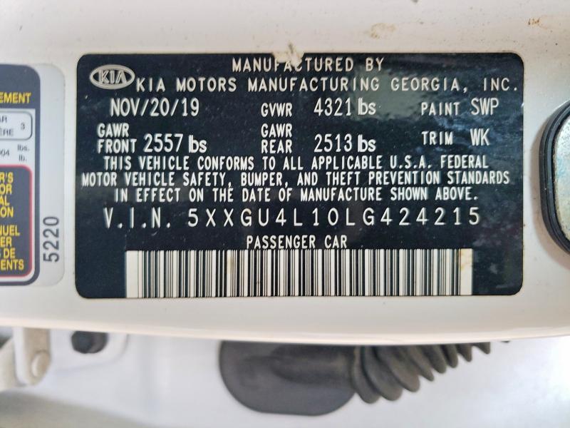 Aukcja sprzedaży 2020 Kia Optima, vin: 5XXGU4L10LG424215, numer aukcji: 65268926