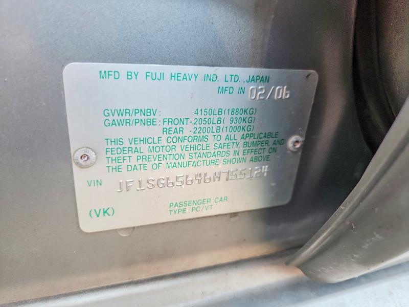 64890396 :رقم المزاد ، JF1SG65646H755124 vin ، 2006 Subaru Forester مزاد بيع