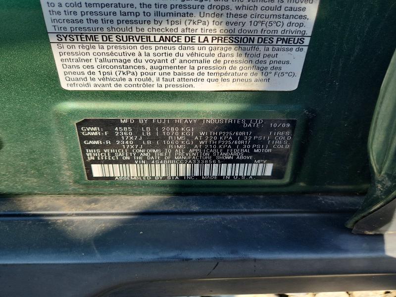 2010 Subaru Outback მანქანა იყიდება აუქციონზე, vin: 4S4BRBCC2A3338561, აუქციონის ნომერი: 64396536