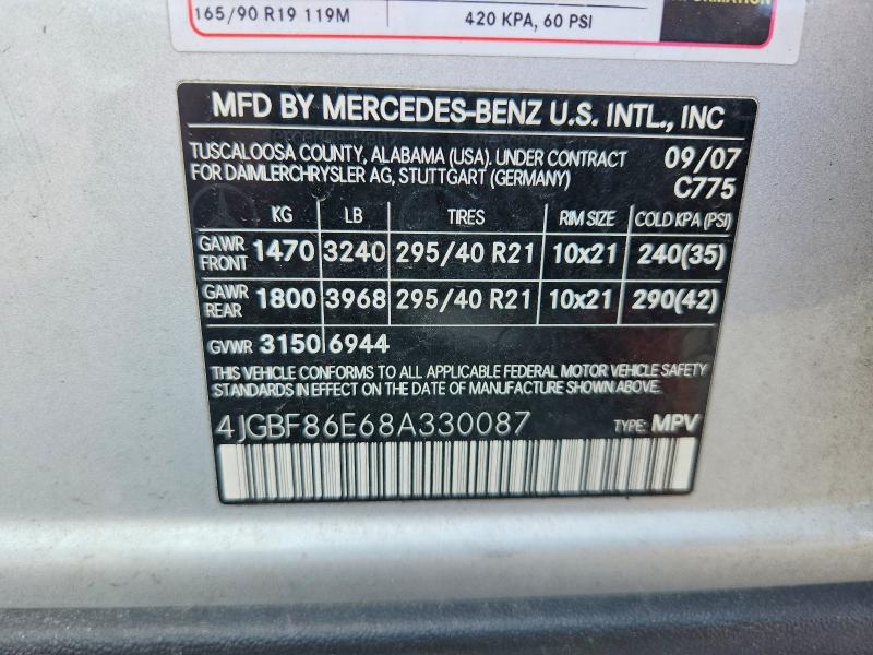 Aukcja sprzedaży 2008 Mercedes-benz Gl, vin: 4JGBF86E68A330087, numer aukcji: 63218426