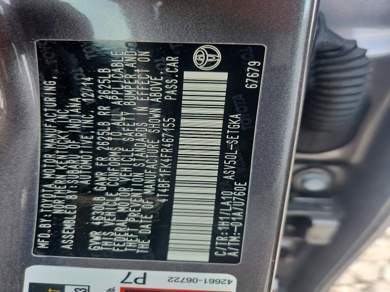 64554246 :رقم المزاد ، 4T4BF1FK4FR467155 vin ، 2015 Toyota Camry مزاد بيع