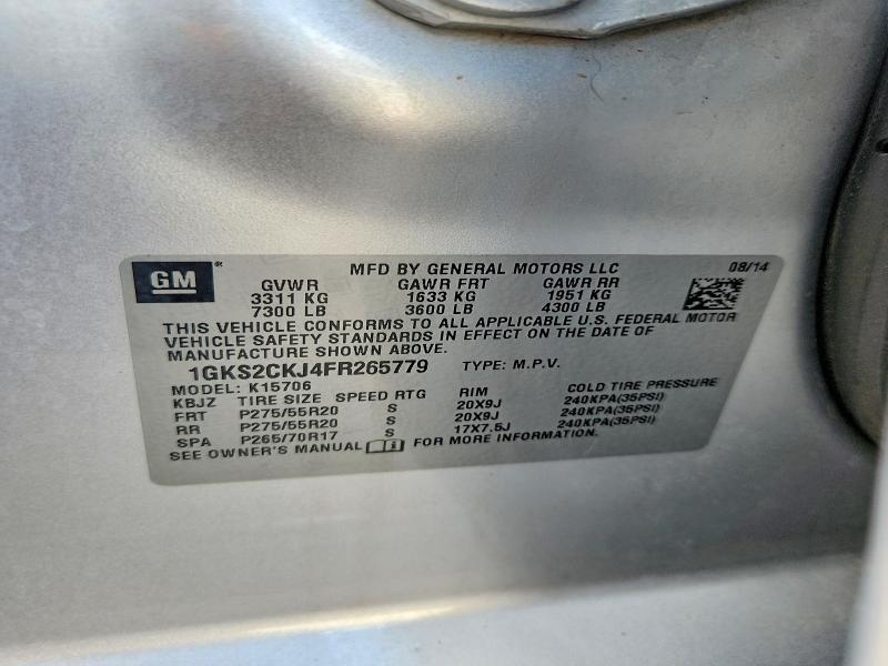 65125726 :رقم المزاد ، 1GKS2CKJ4FR265779 vin ، 2015 Gmc Yukon مزاد بيع