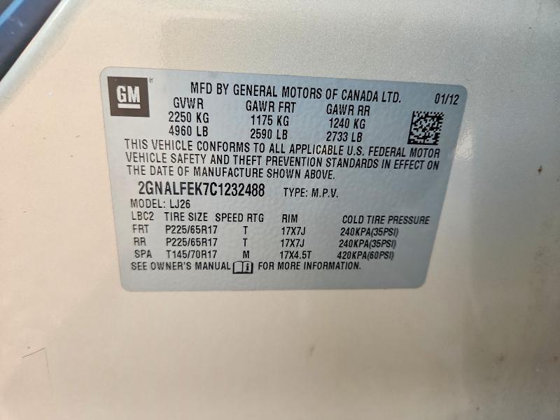 Aukcja sprzedaży 2012 Chevrolet Equinox, vin: 2GNALFEK7C1232488, numer aukcji: 64603286
