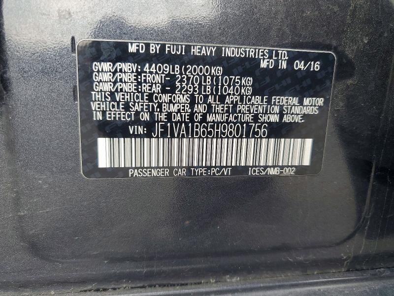 Продаж на аукціоні авто 2017 Subaru Wrx, vin: JF1VA1B65H9801756, номер лоту: 66770476