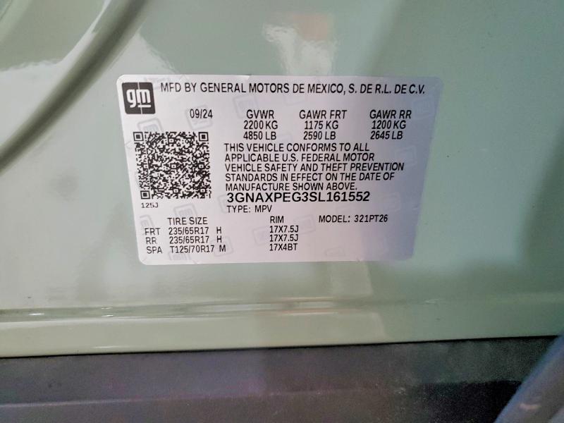 Aukcja sprzedaży 2025 Chevrolet Equinox, vin: 3GNAXPEG3SL161552, numer aukcji: 66279576