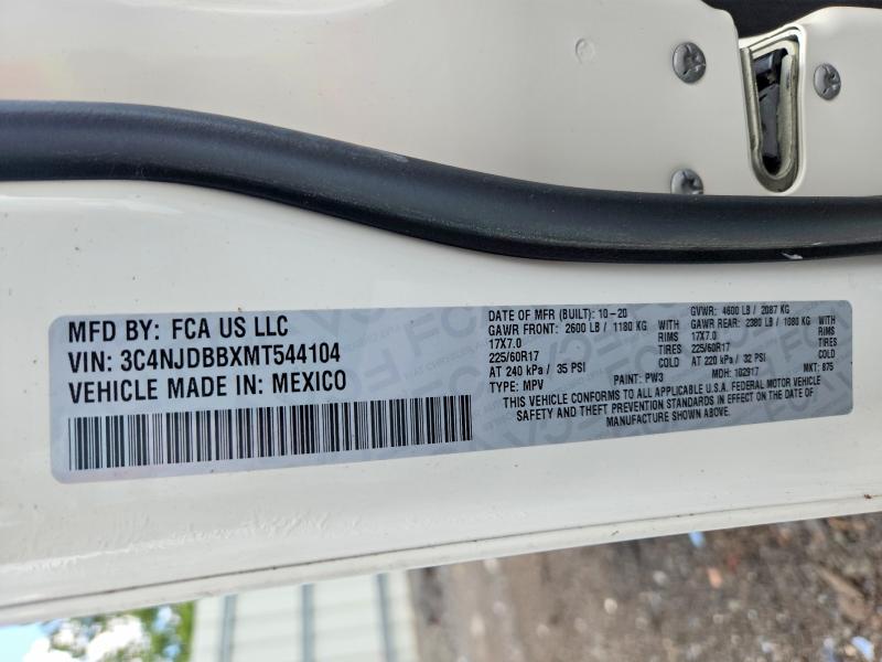 2021 Jeep Compass მანქანა იყიდება აუქციონზე, vin: 3C4NJDBBXMT544104, აუქციონის ნომერი: 64851306