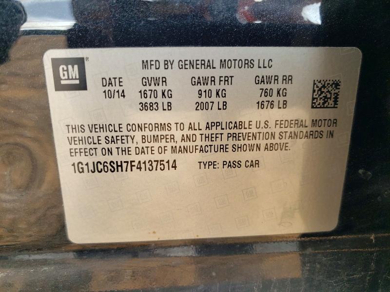 2015 Chevrolet Sonic მანქანა იყიდება აუქციონზე, vin: 1G1JC6SH7F4137514, აუქციონის ნომერი: 63899876