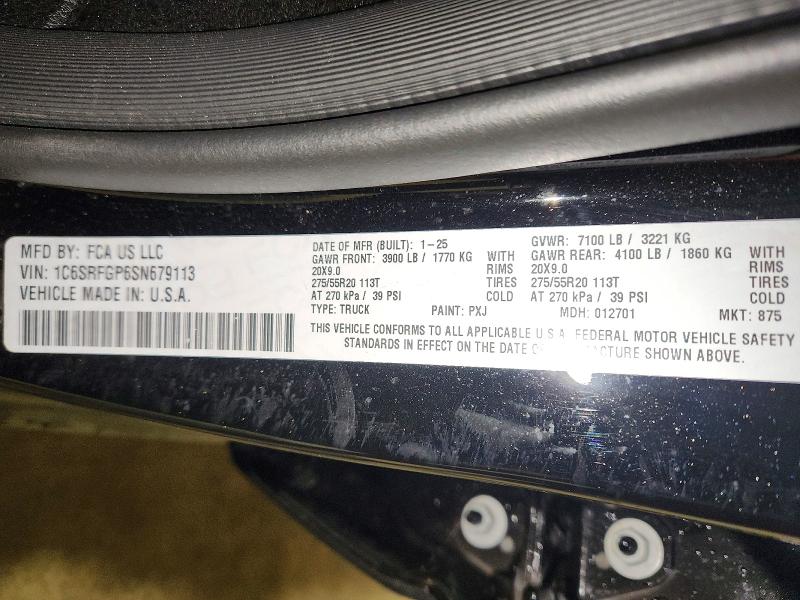 2025 Ram 1500 მანქანა იყიდება აუქციონზე, vin: 1C6SRFGP6SN679113, აუქციონის ნომერი: 63419746