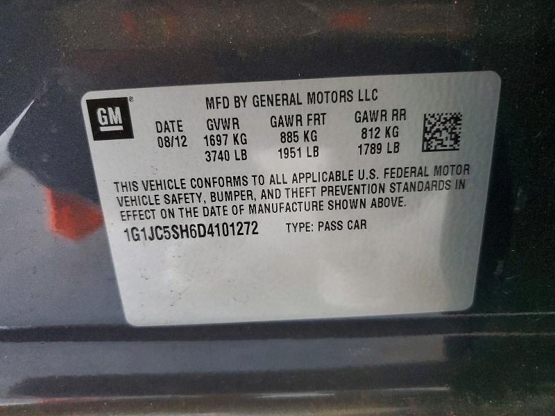 2013 Chevrolet Sonic მანქანა იყიდება აუქციონზე, vin: 1G1JC5SH6D4101272, აუქციონის ნომერი: 65359696