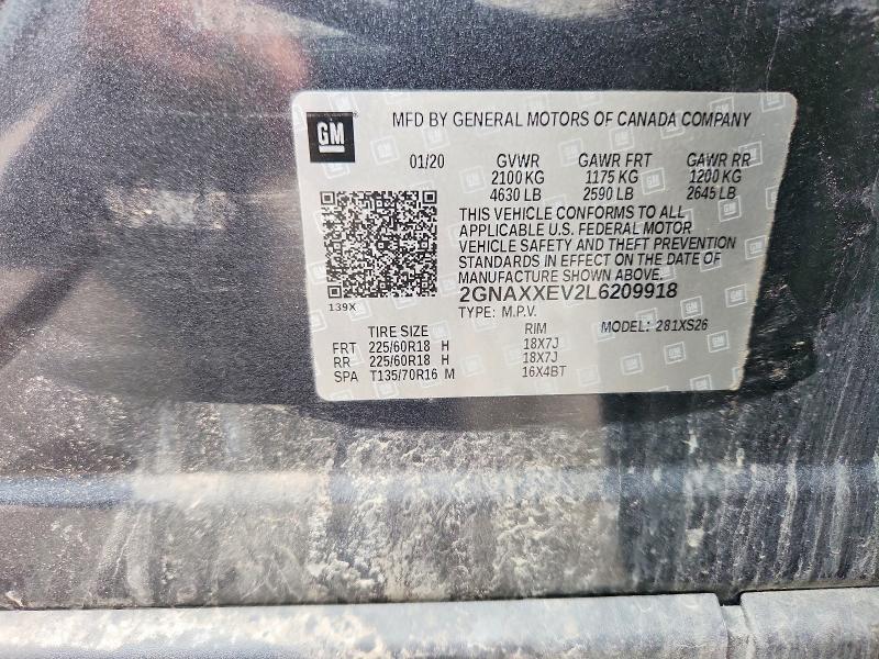 Продажа на аукционе авто 2020 Chevrolet Equinox, vin: 2GNAXXEV2L6209918, номер лота: 63952166