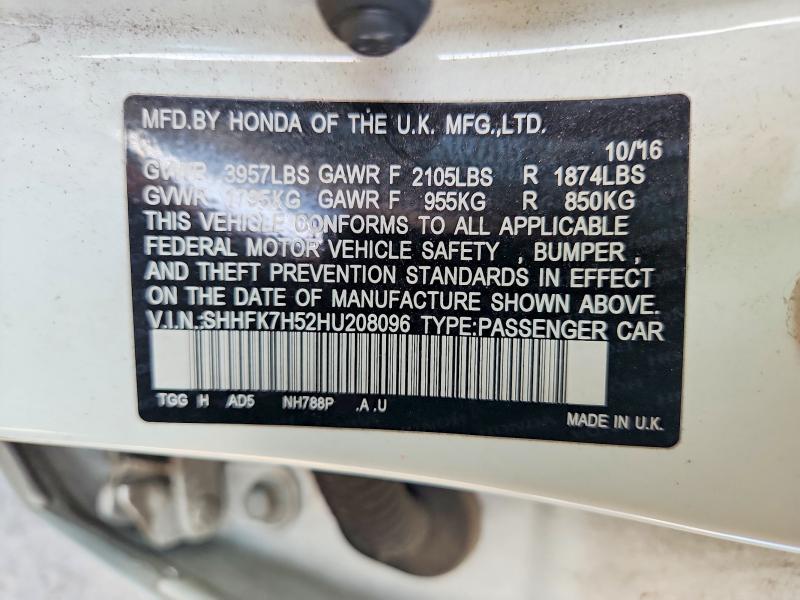Aukcja sprzedaży 2017 Honda Civic, vin: SHHFK7H52HU208096, numer aukcji: 64997466
