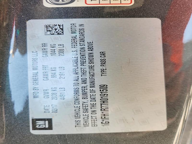 2017 Chevrolet Camaro მანქანა იყიდება აუქციონზე, vin: 1G1FH1R77H0191509, აუქციონის ნომერი: 65521276
