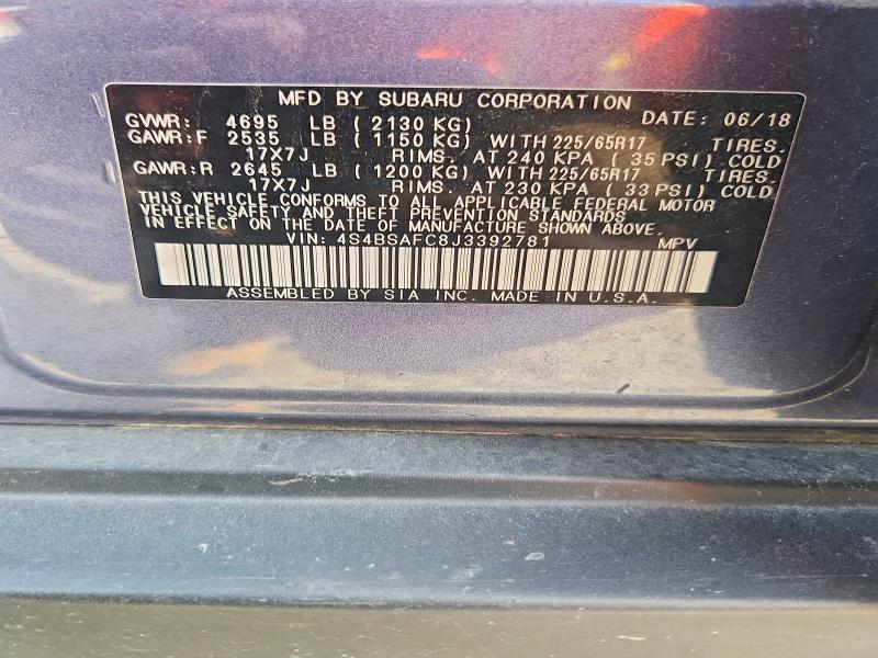 63839336 :رقم المزاد ، 4S4BSAFC8J3392781 vin ، 2018 Subaru Outback مزاد بيع