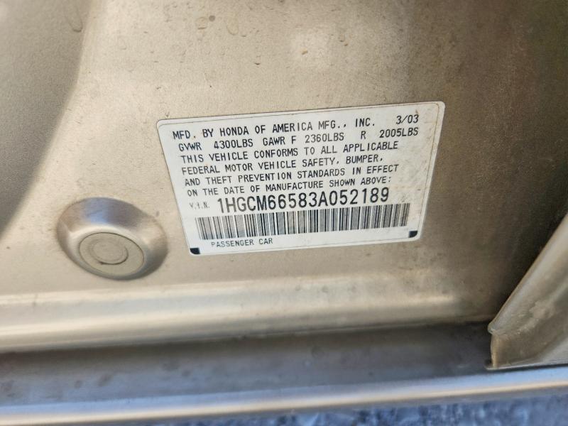 65160176 :رقم المزاد ، 1HGCM66583A052189 vin ، 2003 Honda Accord مزاد بيع
