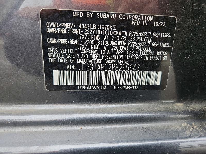 64415006 :رقم المزاد ، JF2GTAPC2P8269643 vin ، 2023 Subaru Crosstrek مزاد بيع
