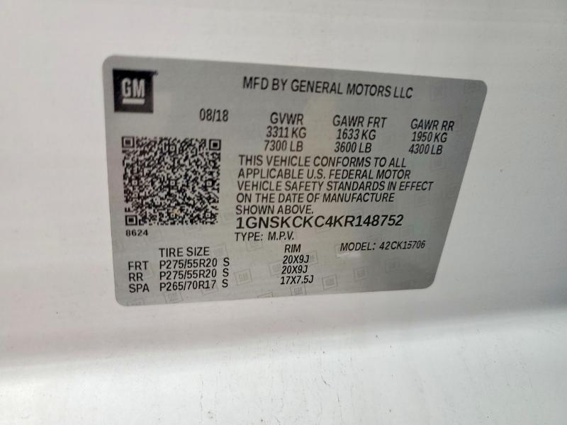 Aukcja sprzedaży 2019 Chevrolet Tahoe, vin: 1GNSKCKC4KR148752, numer aukcji: 66239686