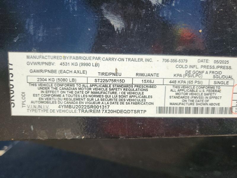 Продаж на аукціоні авто 2025 Carry-on Unknown, vin: 4YMBU2022SR001317, номер лоту: 62833896
