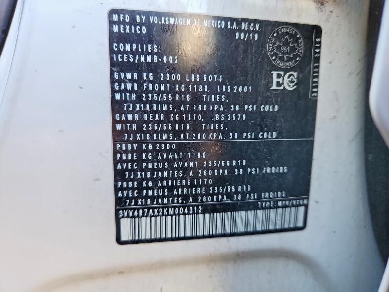 66341096 :رقم المزاد ، 3VV4B7AX2KM004312 vin ، 2019 Volkswagen Tiguan مزاد بيع