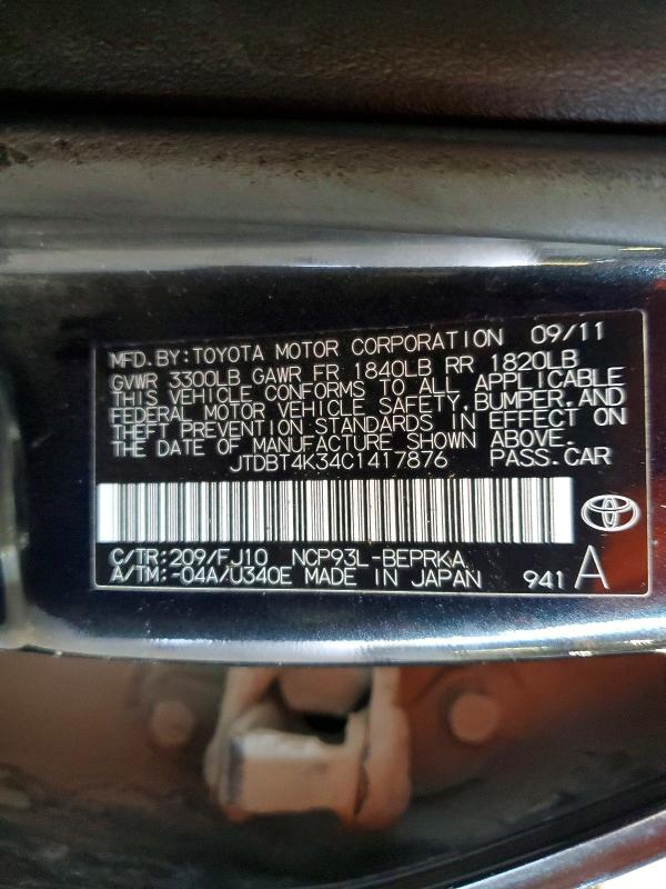 Aukcja sprzedaży 2012 Toyota Yaris, vin: JTDBT4K34C1417876, numer aukcji: 65478346