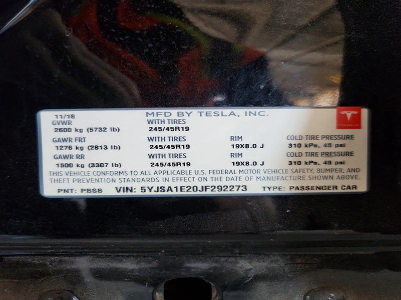 64138406 :رقم المزاد ، 5YJSA1E20JF292273 vin ، 2018 Tesla Model S مزاد بيع