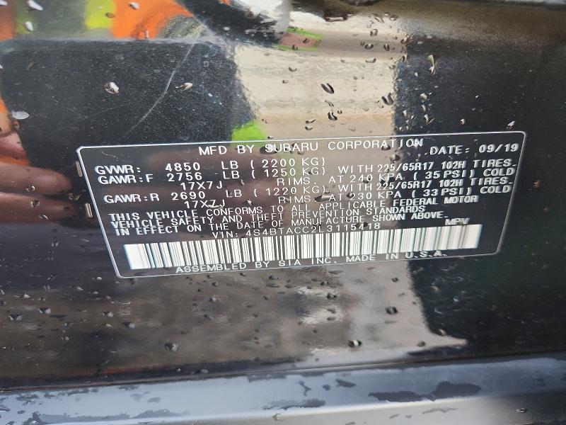 67175536 :رقم المزاد ، 4S4BTACC2L3115418 vin ، 2020 Subaru Outback مزاد بيع