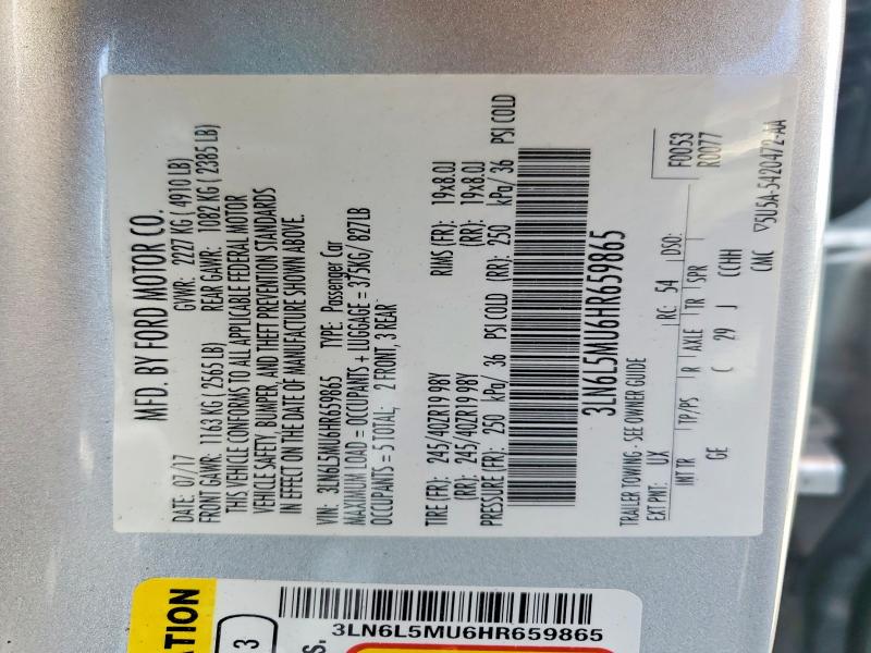 Продажа на аукционе авто 2017 Lincoln Mkz, vin: 3LN6L5MU6HR659865, номер лота: 63991796